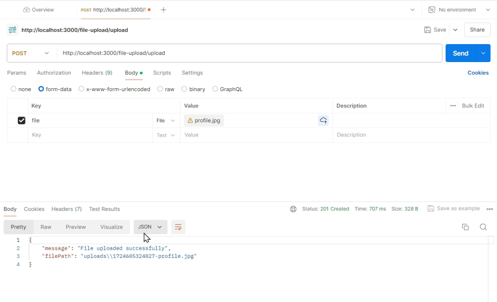 Send request using postman tool